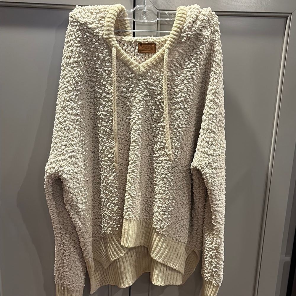 Pol's Boho Cottage Textured Popcorn Hoodie Chunky Knit Women's Sweater Sz L